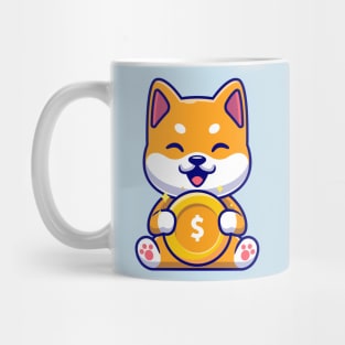 Cute Shiba Inu Holding Gold Coin Cartoon Mug